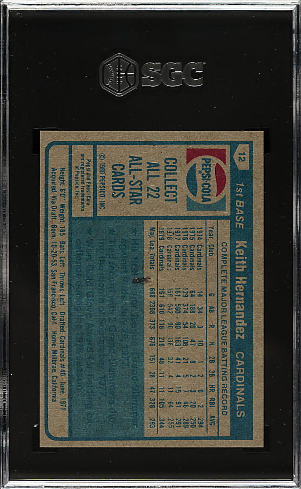 1980 Topps Pepsi-Cola All-Stars #12 Keith Hernandez SGC NM 7
