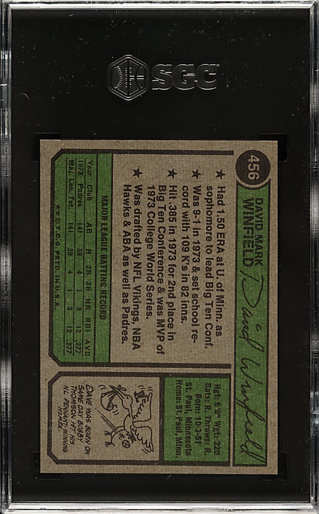 1974 Topps #456 Dave Winfield Rookie SGC NM/MT 8