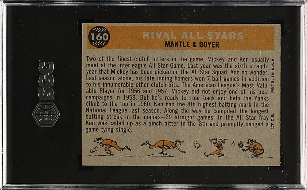 1960 Topps #160 Rival All Stars with Mickey Mantle and Ken Boyer SGC NM 7