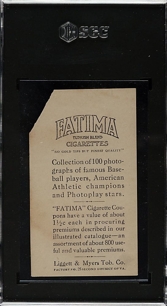 1914 T222 Fatima Cigarettes Walter Johnson SGC Authentic