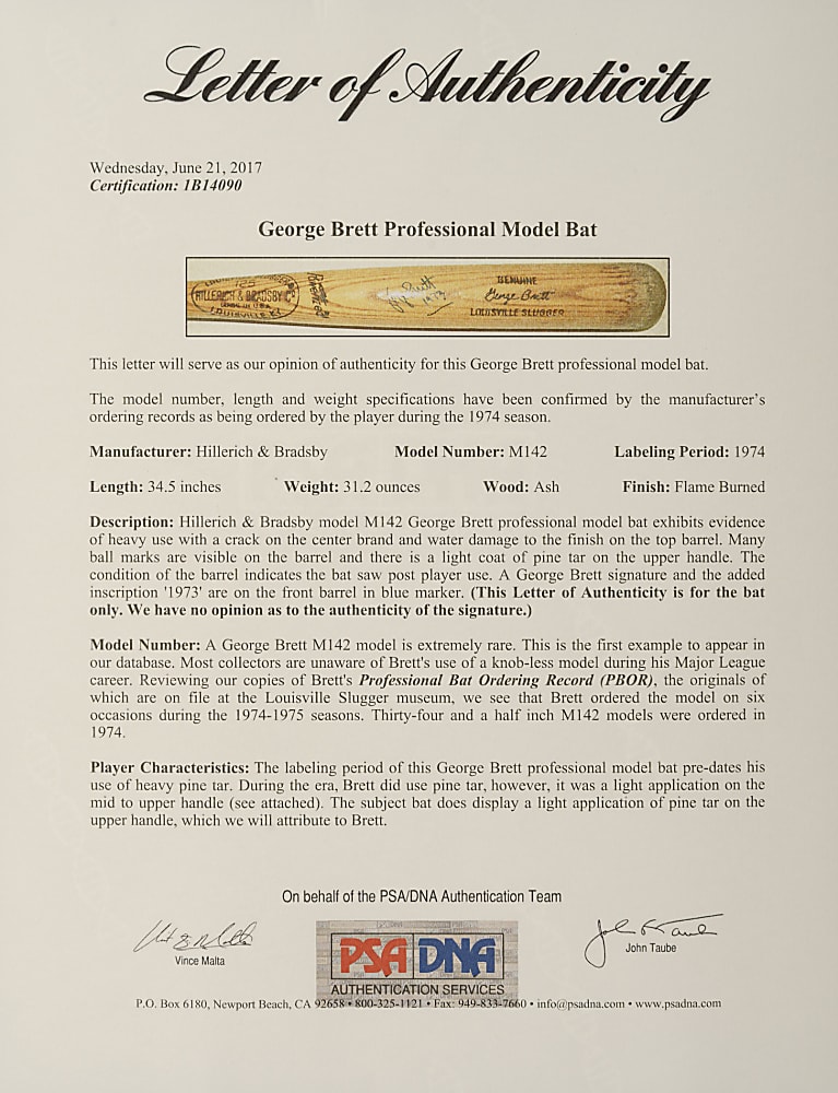 1974 George Brett Kansas City Royals Signed Game-Used Rookie-Era Bat - PSA/DNA