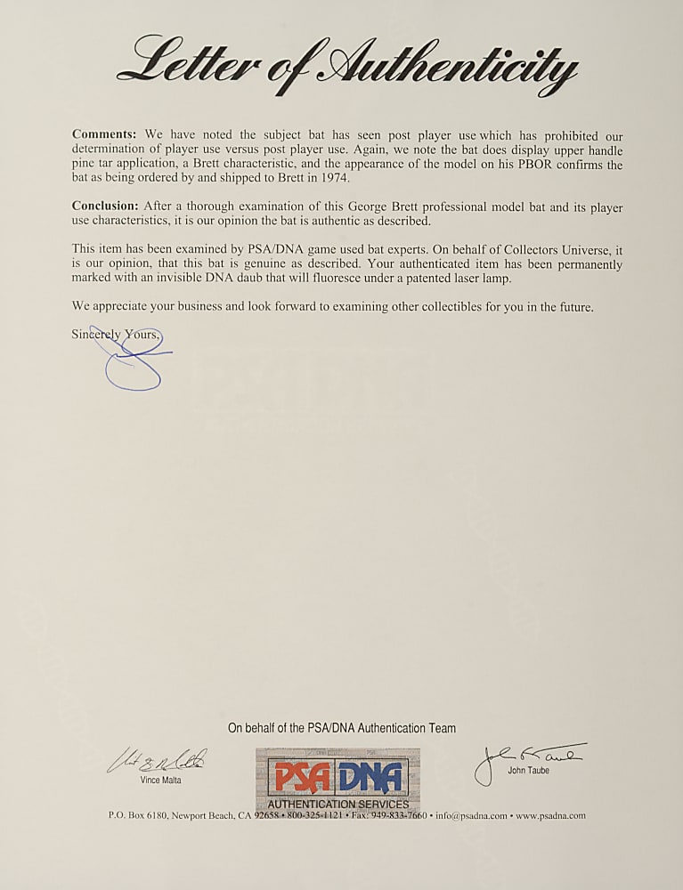 1974 George Brett Kansas City Royals Signed Game-Used Rookie-Era Bat - PSA/DNA