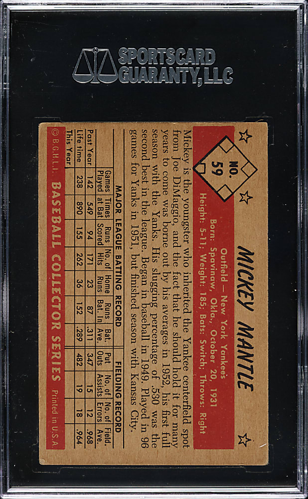 1953 Bowman Color #59 Mickey Mantle SGC EX 60