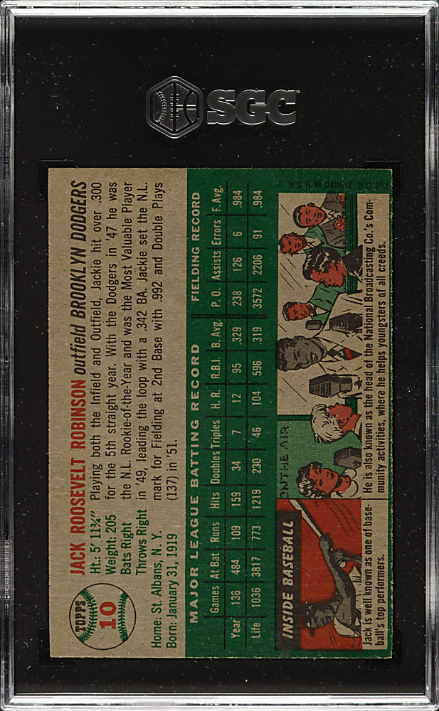 1954 Topps #10 Jackie Robinson SGC VG/EX 4 - Extremely Rare "Canadian" Gray Back!