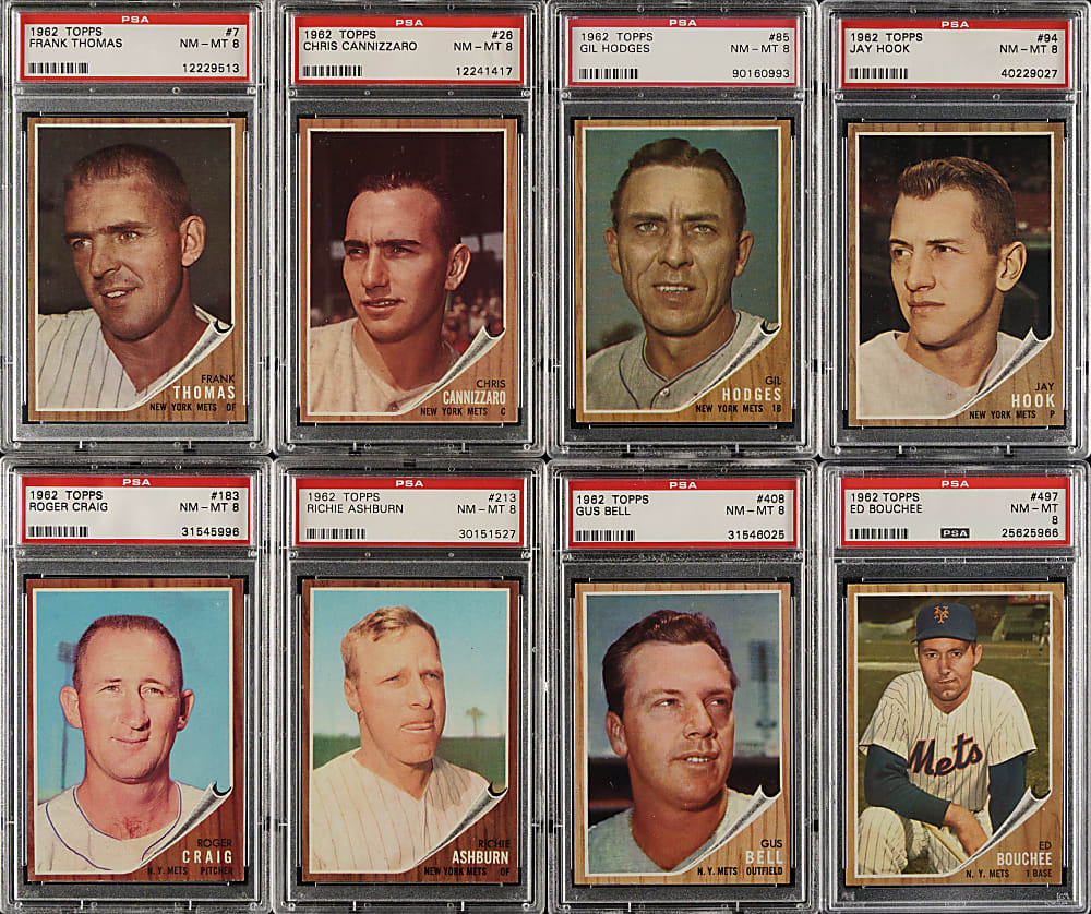 1962 Topps New York Mets PSA NM-MT 8 Collection (8) Including Gil Hodges and Richie Ashburn