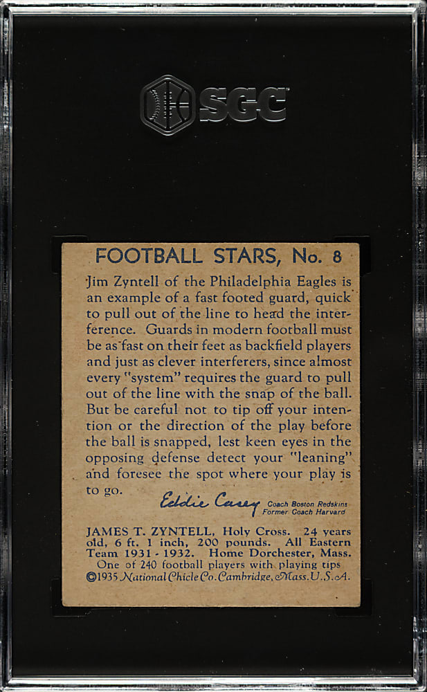 1935 R331 National Chicle Football #8 Jim Zyntell SGC EX 5