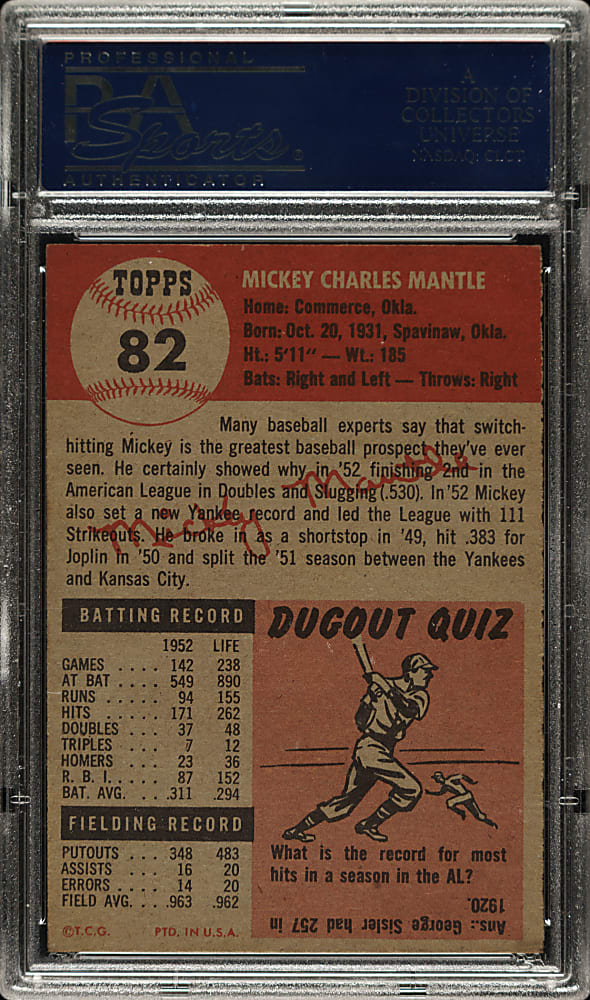 1953 Topps #82 Mickey Mantle PSA NM 7