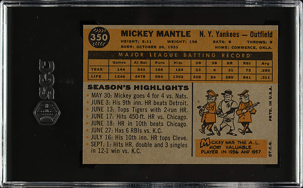 1960 Topps #350 Mickey Mantle SGC NM/MT+ 8.5