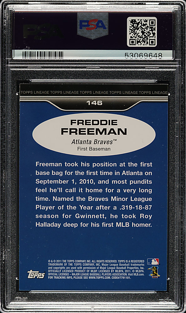 2011 Topps Lineage #146 Freddie Freeman Rookie PSA GEM MINT 10