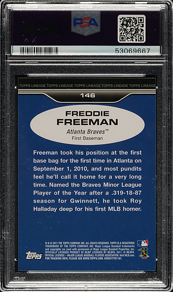 2011 Topps Lineage #146 Freddie Freeman Rookie PSA GEM MINT 10