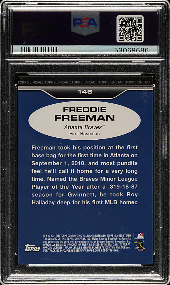 2011 Topps Lineage Rookies #146 Freddie Freeman Diamond Anniversary Refractor PSA MINT 9