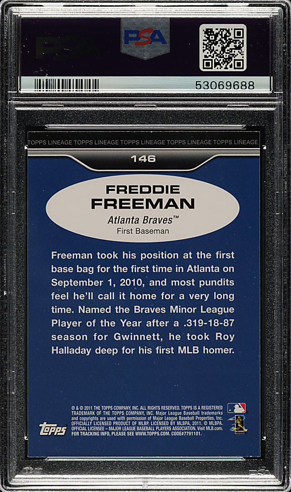 2011 Topps Lineage Rookies #146 Freddie Freeman Diamond Anniversary Platinum Refractor PSA MINT 9