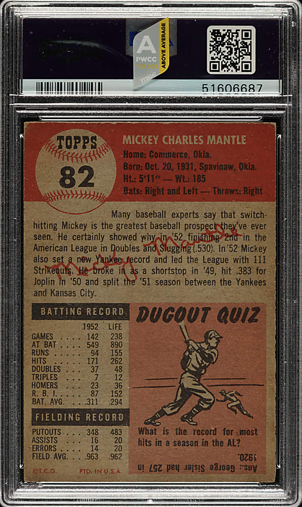 1953 Topps #82 Mickey Mantle PSA GOOD+ 2.5
