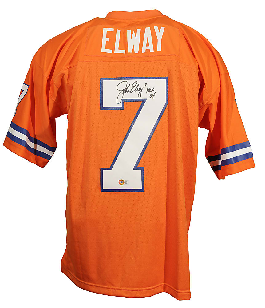John Elway Signed Denver Broncos Jersey with "HOF 04" Inscription - Beckett