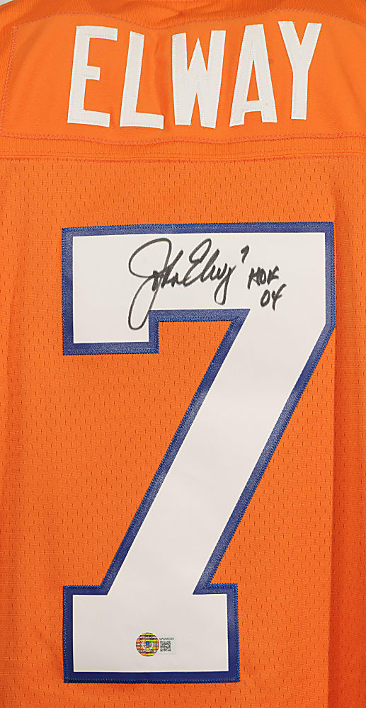 John Elway Signed Denver Broncos Jersey with "HOF 04" Inscription - Beckett