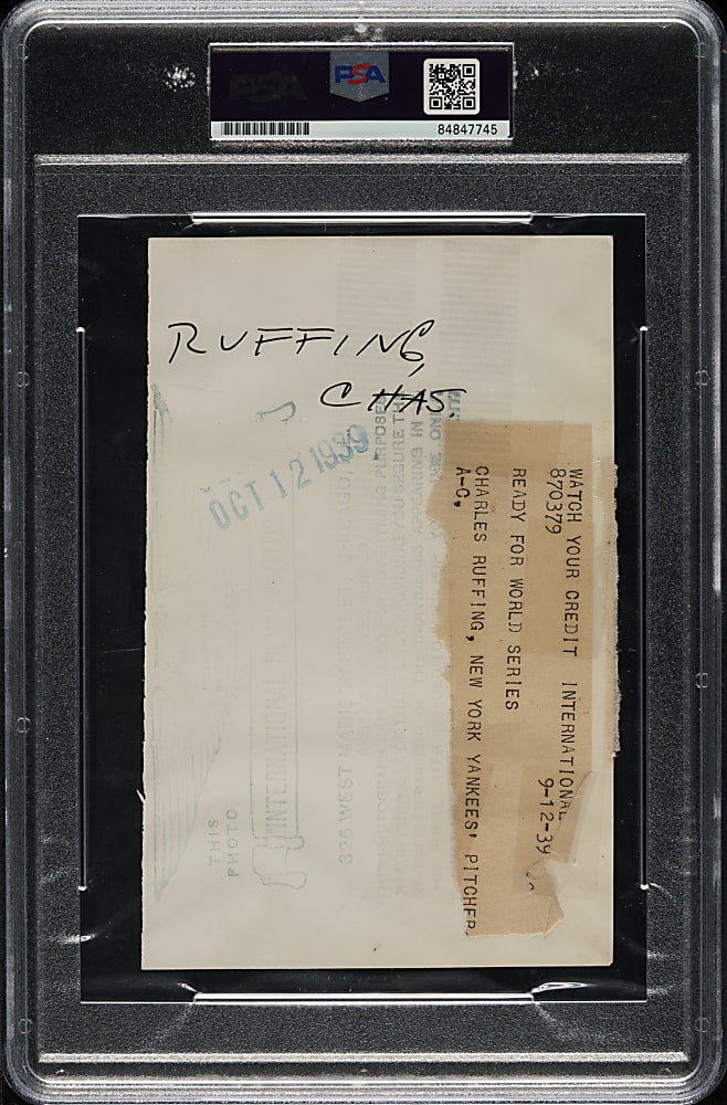 1939 Red Ruffing Original International News Service Photograph PSA/DNA Type I - Image Used for 1941 R330 Double Play Card