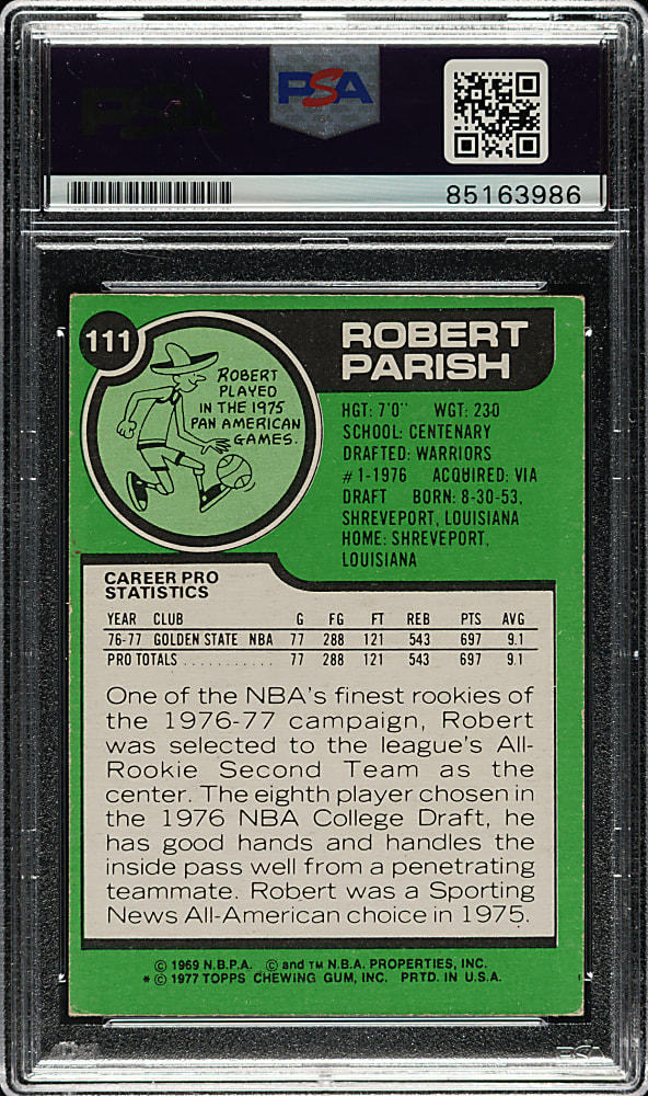 Signed 1977-1978 Topps Basketball #111 Robert Parish Rookie PSA/DNA GEM MINT 10