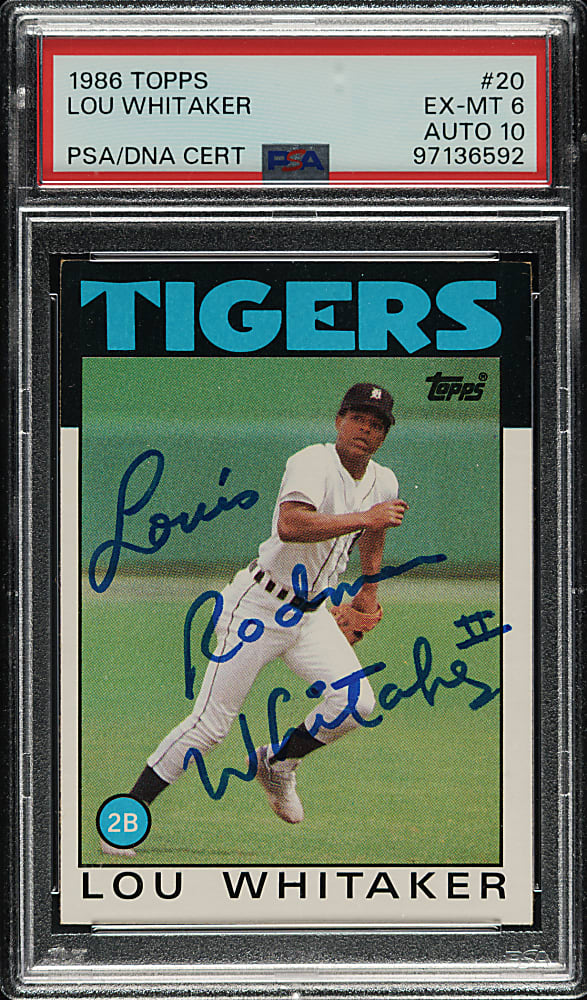 Signed 1980 Topps #20 Lou Whitaker PSA EX-MT 6 with GEM MINT 10 Signature