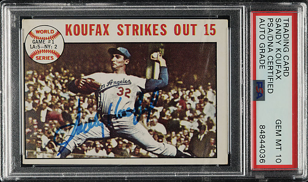 Signed 1964 Topps #136 Sandy Koufax Strikes Out 15 PSA/DNA GEM MINT 10