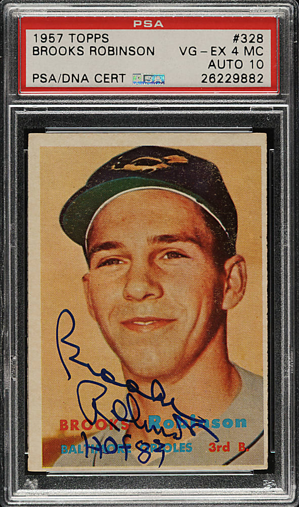 Signed 1957 Topps #328 Brooks Robinson Rookie PSA VG-EX 4 (MC) with GEM MINT 10 Signature