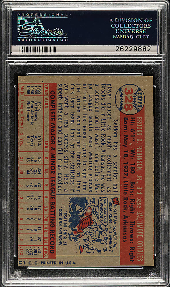 Signed 1957 Topps #328 Brooks Robinson Rookie PSA VG-EX 4 (MC) with GEM MINT 10 Signature