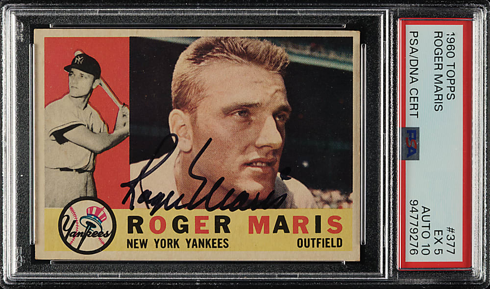 Signed 1960 Topps #377 Roger Maris PSA EX 5 with GEM MINT 10 Signature