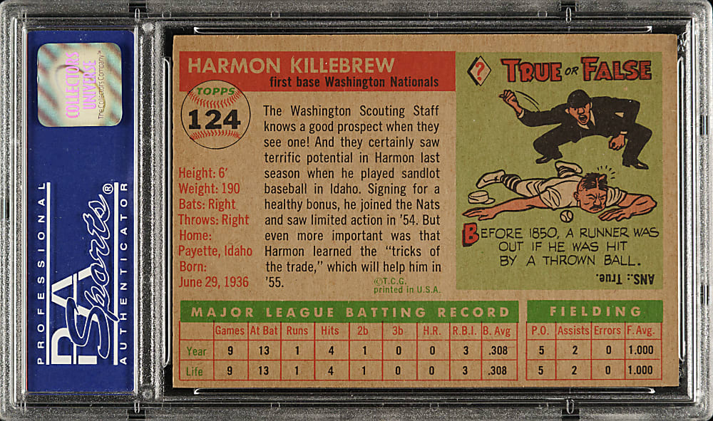 1955 Topps #124 Harmon Killebrew Rookie PSA EX-MT 6