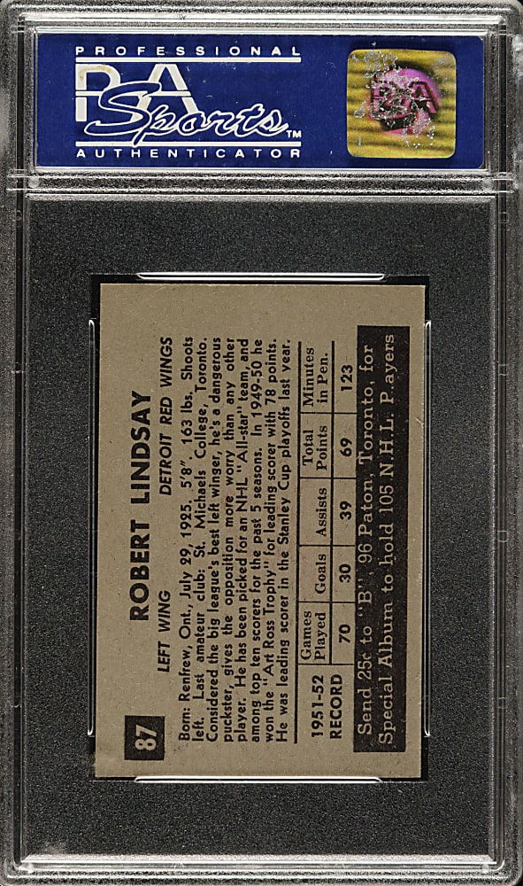 1952-1953 Parkhurst Hockey #87 Ted Lindsay PSA NM-MT 8