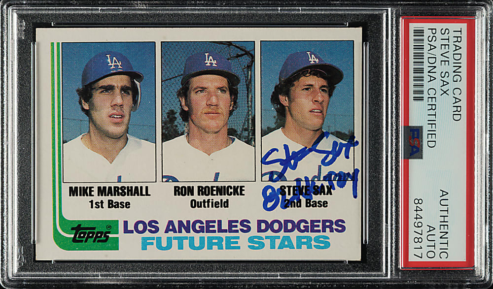 Signed 1982 Topps #61 Dodgers Future Stars with Steve Sax - PSA/DNA