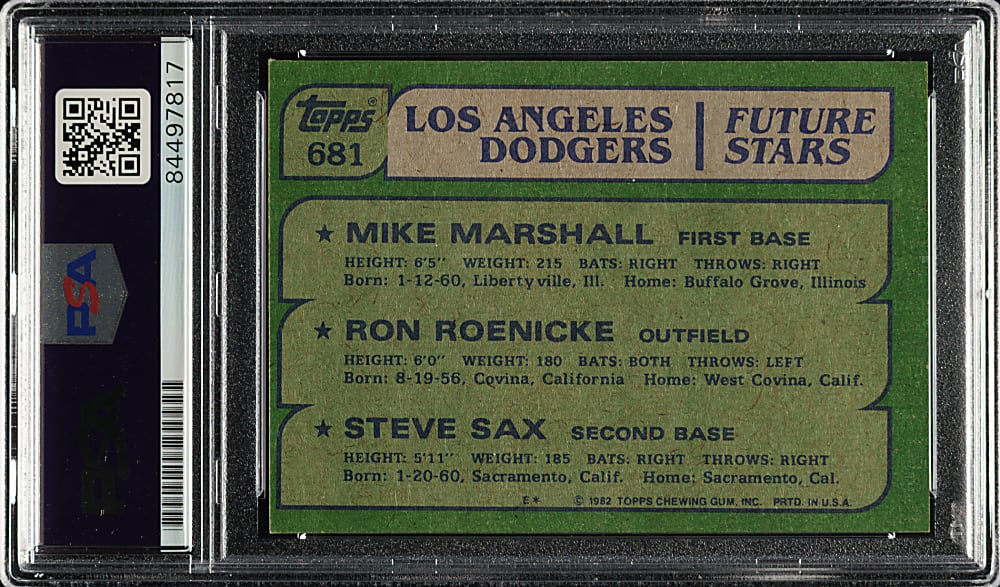 Signed 1982 Topps #61 Dodgers Future Stars with Steve Sax - PSA/DNA
