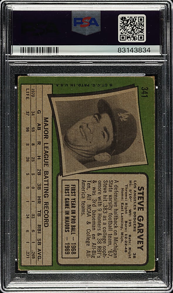 Signed 1971 Topps #341 Steve Garvey Rookie PSA/DNA GEM MINT 10