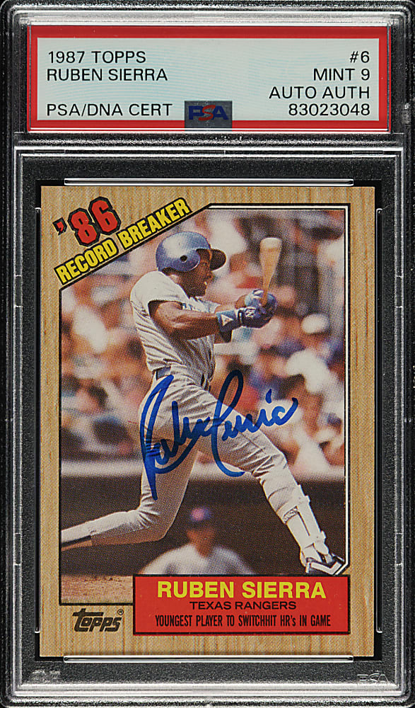 Signed 1987 Topps #6 Ruben Sierra PSA MINT 9