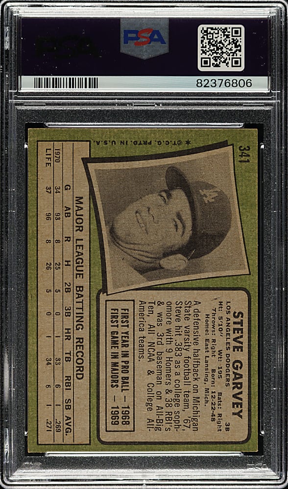 Signed 1971 Topps #341 Steve Garvey Rookie PSA EX 5 with GEM MINT 10 Signature