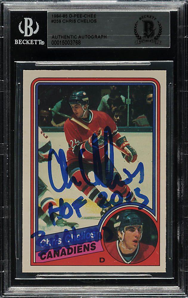 Signed 1984-1985 O-Pee-Chee Hockey #259 Chris Chelios Rookie - Beckett