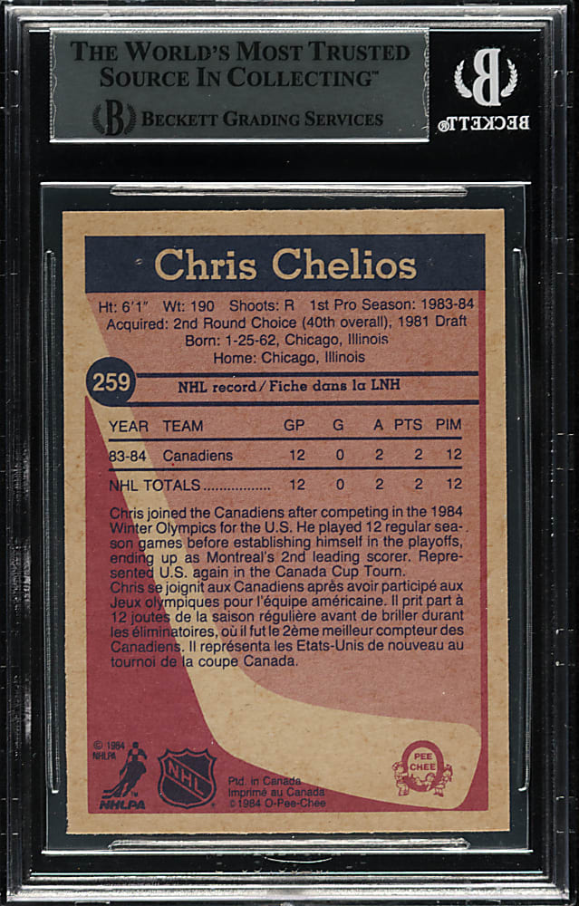 Signed 1984-1985 O-Pee-Chee Hockey #259 Chris Chelios Rookie - Beckett