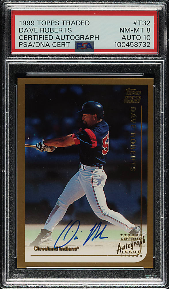 1999 Topps Traded Certified Autograph #T32 Dave Roberts PSA NM-MT 8 with GEM MINT 10 Signature