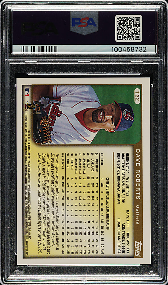 1999 Topps Traded Certified Autograph #T32 Dave Roberts PSA NM-MT 8 with GEM MINT 10 Signature