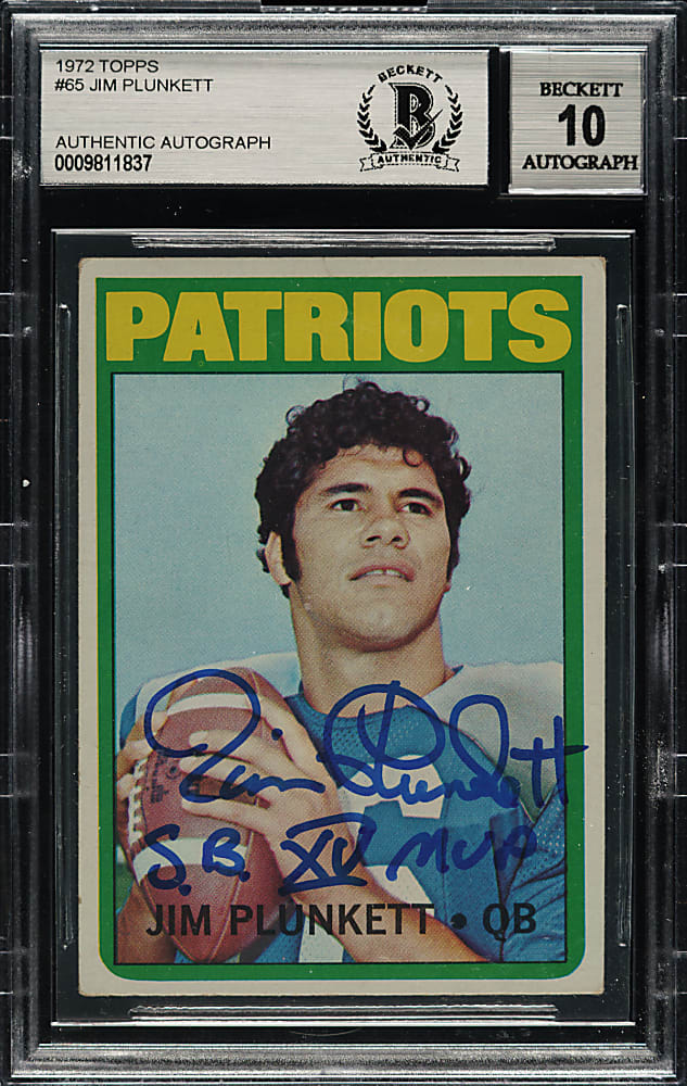 Signed 1972 Topps Football Jim Plunkett Rookie BGS GEM MINT 10