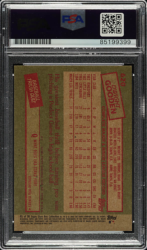 Signed 1985 Topps Tiffany #620 Dwight Gooden Rookie - PSA/DNA