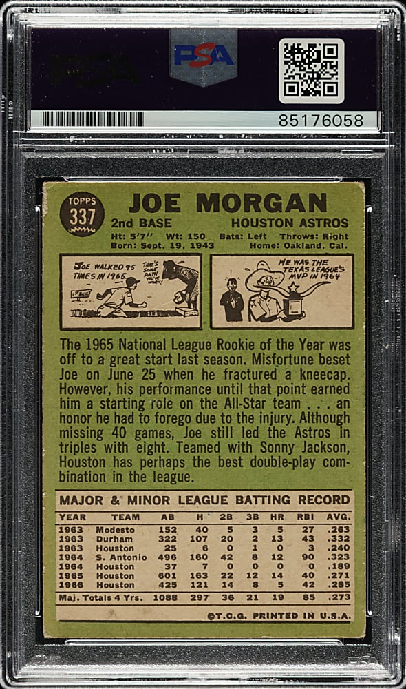 Signed 1967 Topps #337 Joe Morgan - PSA/DNA