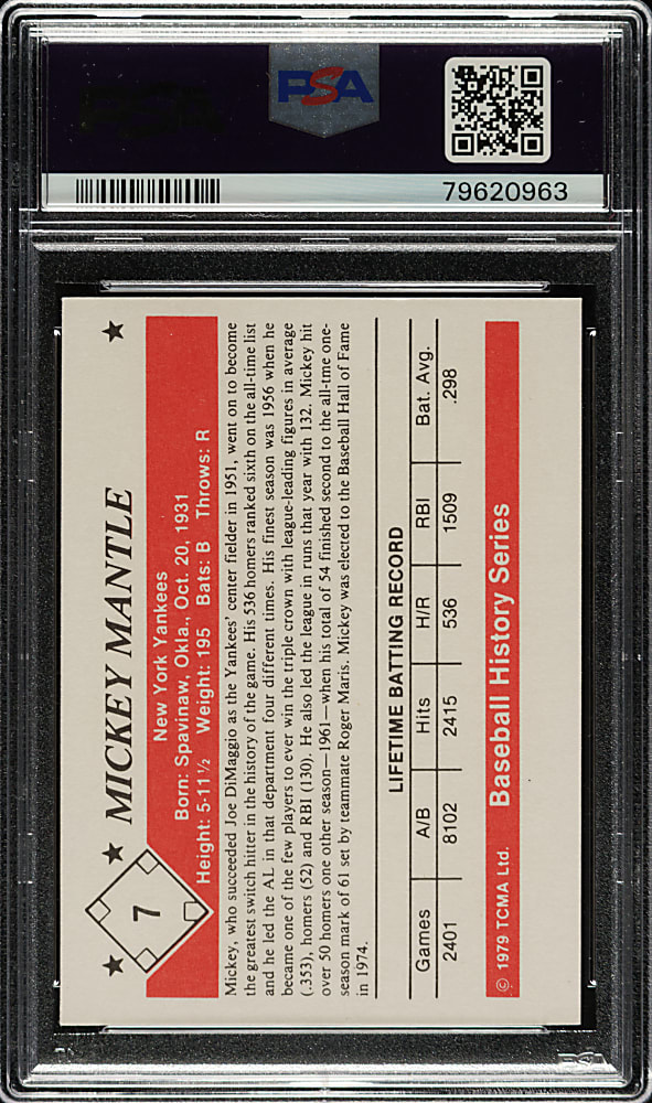 1979 TCMA Baseball History Series #7 Mickey Mantle PSA MINT 9
