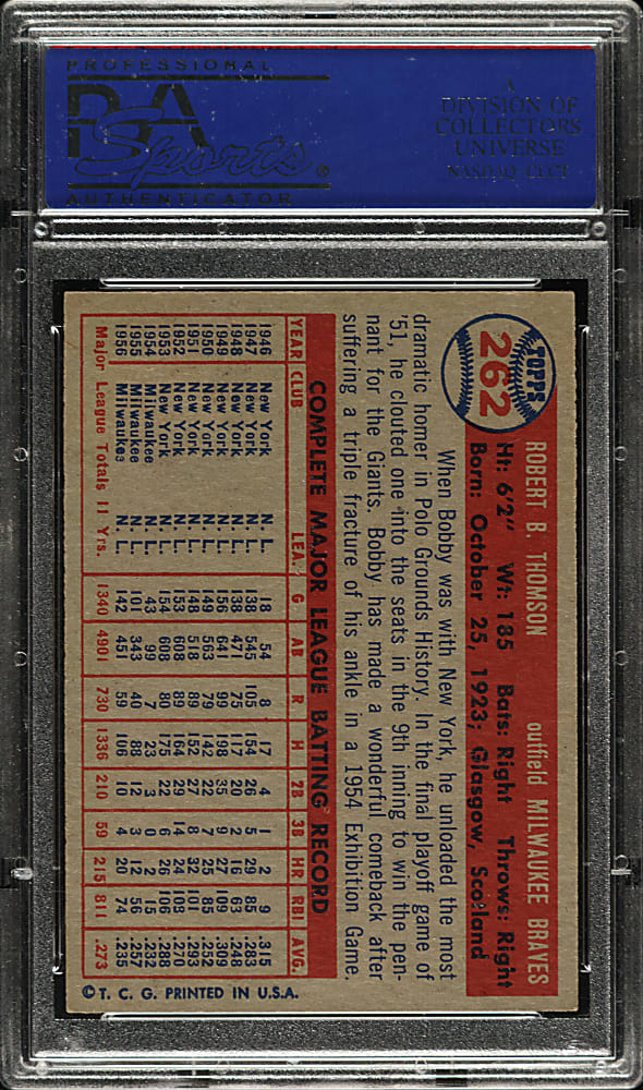 1957 Topps #262 Bobby Thomson PSA NM 7