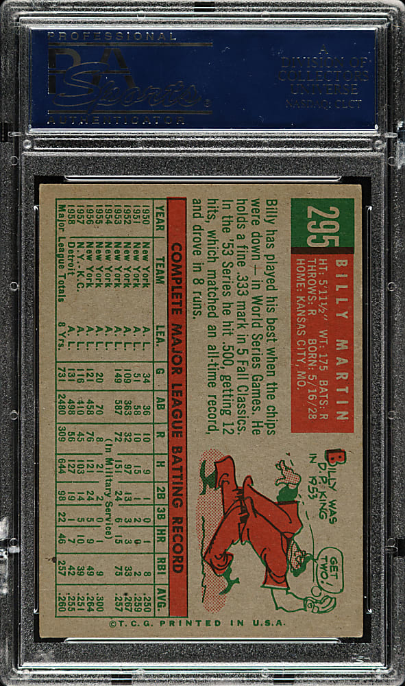 Signed 1959 Topps #295 Billy Martin - PSA/DNA