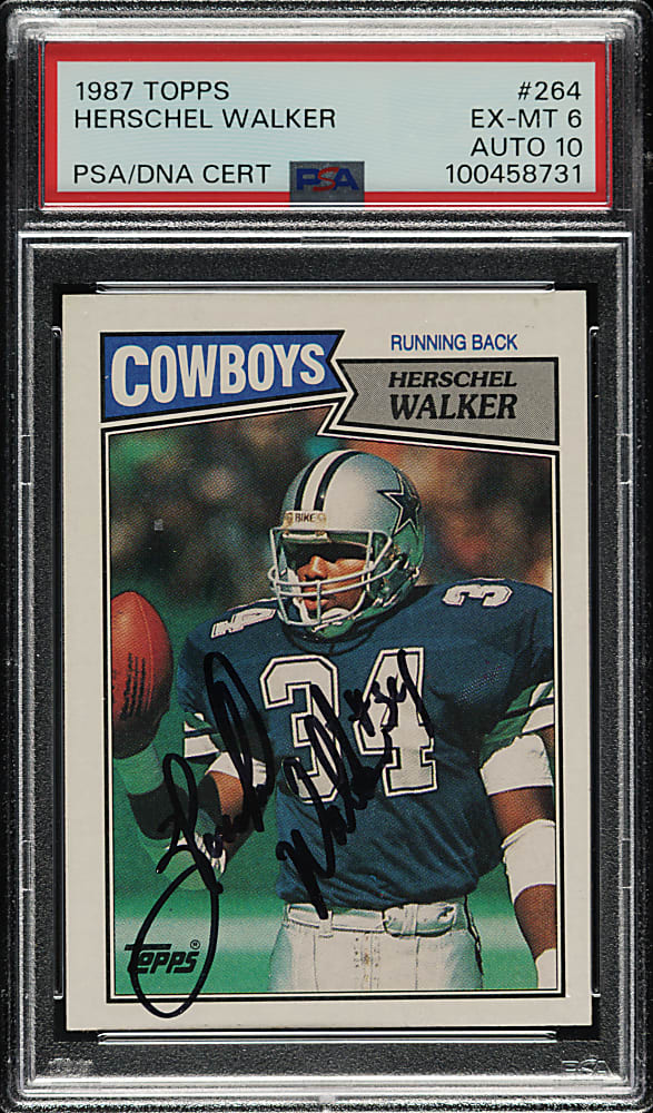 Signed 1987 Topps Football #264 Herschel Walker PSA EX-MT 6 with GEM MINT 10 Signature