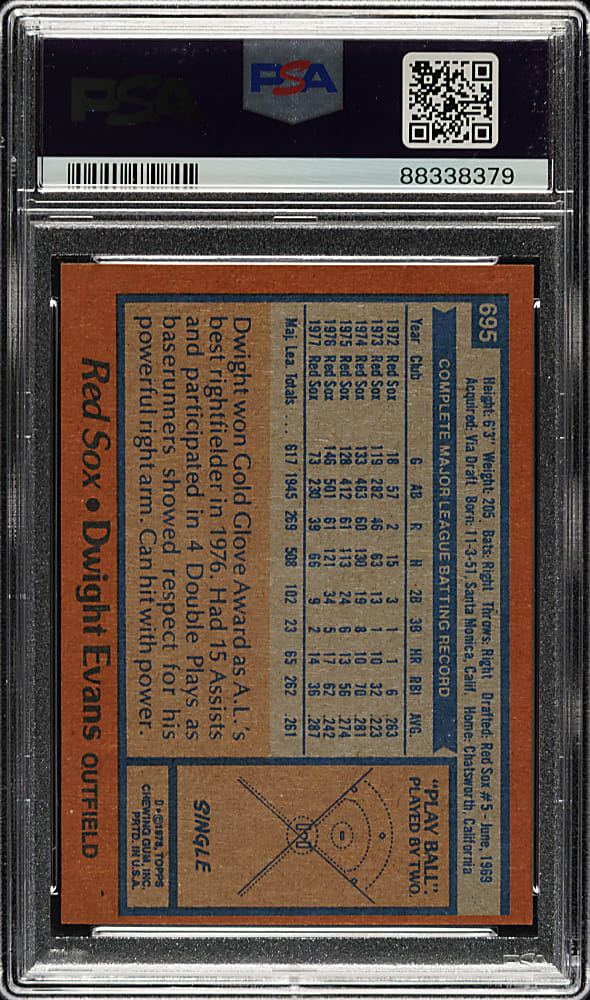 1978 Topps #695 Dwight Evans PSA MINT 9