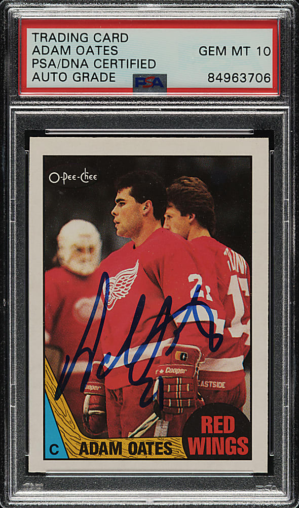 Signed 1987-1988 O-Pee-Chee Hockey #123 Adam Oates Rookie PSA/DNA GEM MINT 10