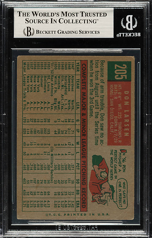 Signed 1959 Topps #205 Don Larrsen - Beckett