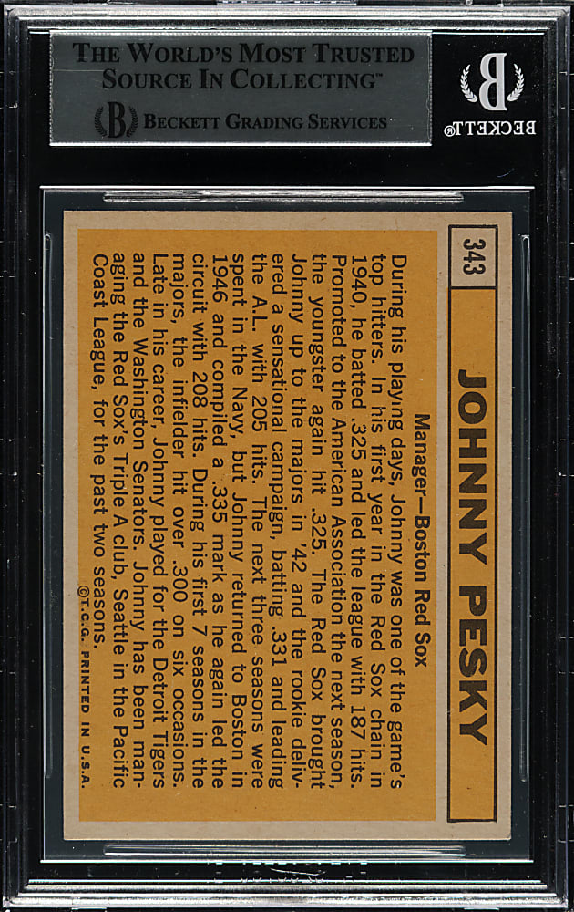 Signed 1963 Topps #343 Johnny Pesky - Beckett