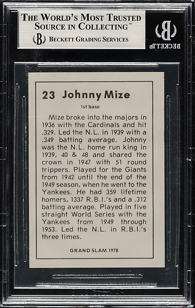 Signed 1978 Grand Slam #23 Johnny Mize - Beckett