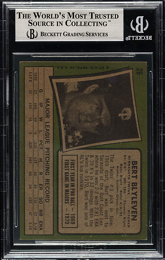 Signed 1971 Topps #26 Bert Blyleven Rookie - Beckett